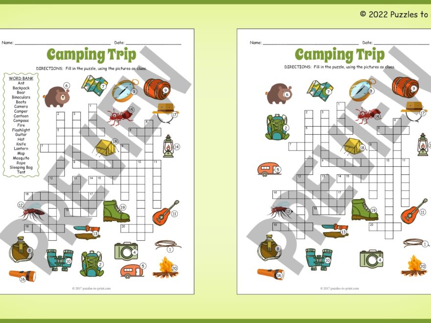 CAMPING DAY THEME Crossword Puzzle Worksheet Activity Made By Teachers