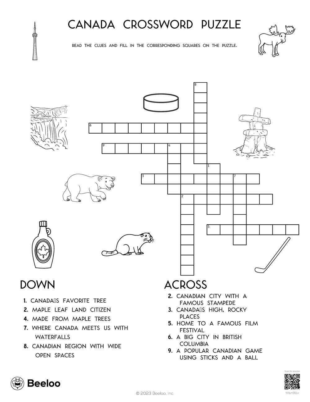Canada Crossword Puzzle Beeloo Printable Crafts And Activities For Kids
