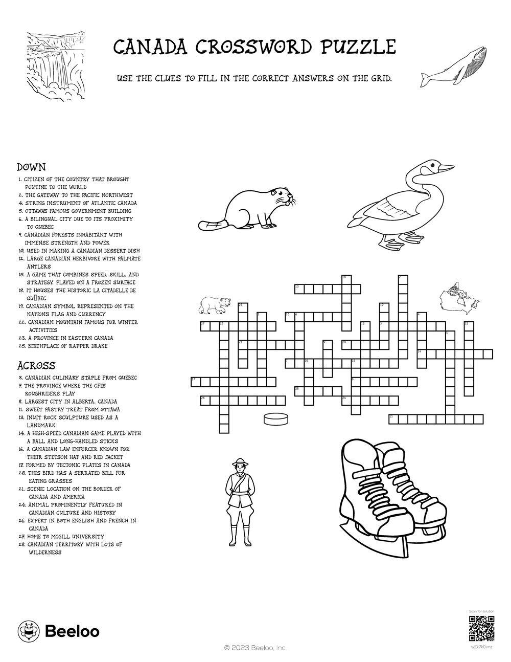Canada Crossword Puzzle Beeloo Printable Crafts And Activities For Kids Canada Crossword Puzzle Beeloo Printable Crafts And Activities For Kids