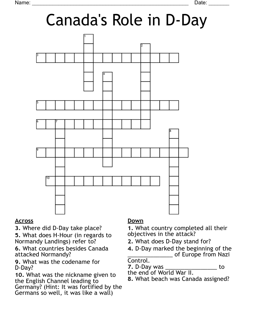 Canada s Role In D Day Crossword WordMint Canada s Role In D Day Crossword WordMint