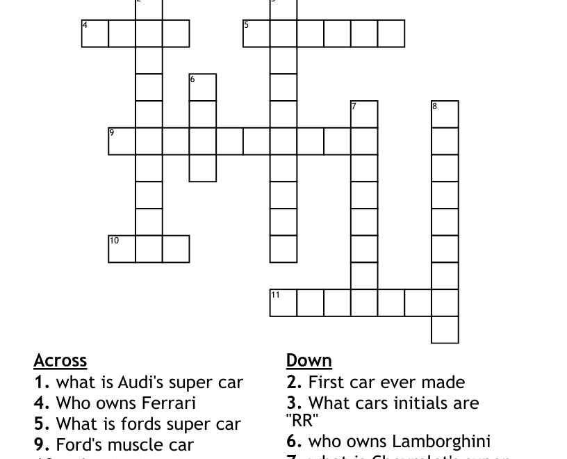 Cars Crossword WordMint