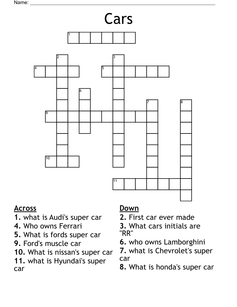 Cars Crossword WordMint Cars Crossword WordMint