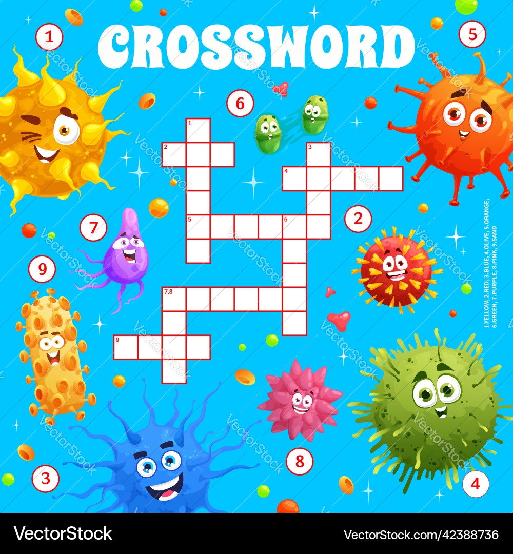 Cartoon Germs And Viruses On Crossword Worksheet Vector Image