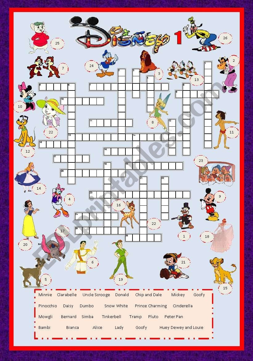 Cartoon Series 3 Disney Characters Crossword 1 Key ESL Worksheet By Sara26