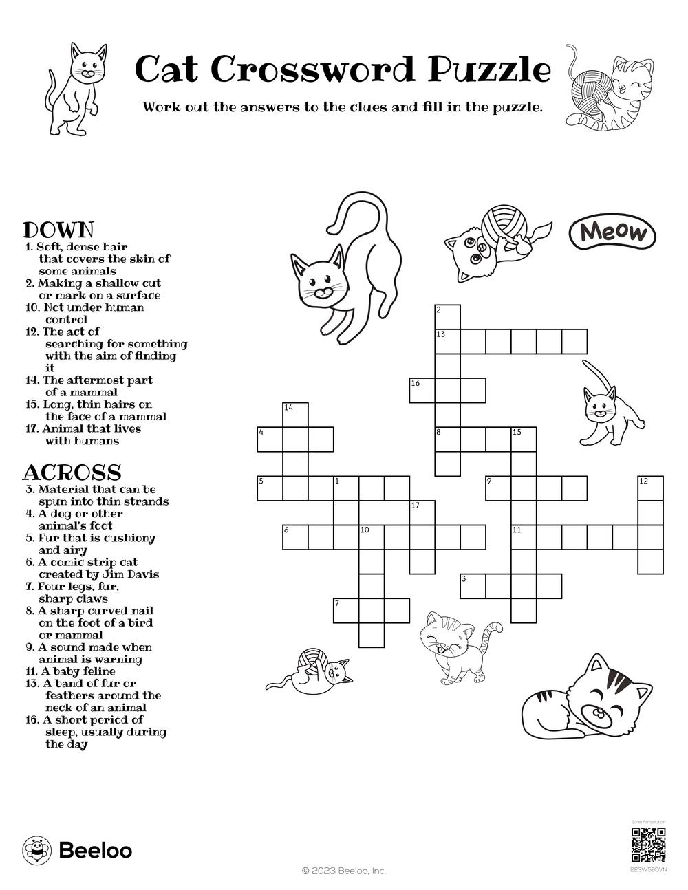 Cat themed Crossword Puzzles Beeloo Printable Crafts And Activities For Kids Cat themed Crossword Puzzles Beeloo Printable Crafts And Activities For Kids