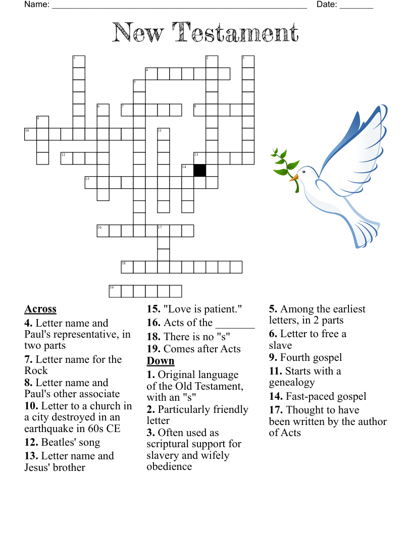 Church Crossword Puzzles Printable
