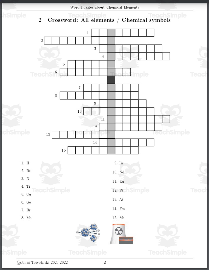 Chemical Elements Crosswords And Word Search Puzzles By Teach Simple Chemical Elements Crosswords And Word Search Puzzles By Teach Simple