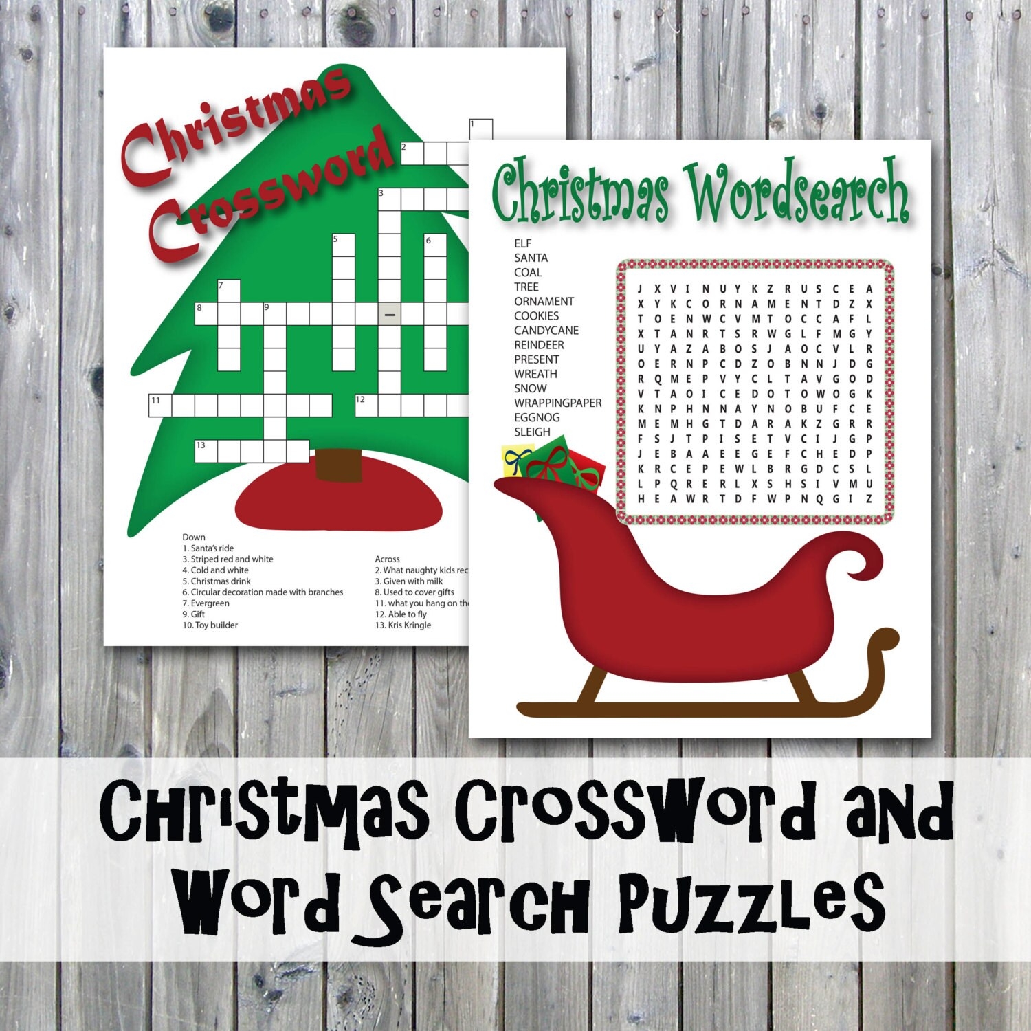 Christmas Crossword Puzzle And Word Search Party Game Printables Instant Download Etsy