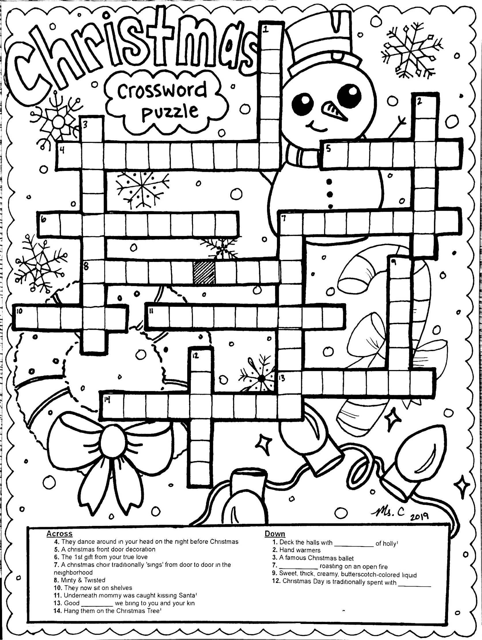 Christmas Crossword Puzzle Coloring Sheet By Art With Ms C TPT
