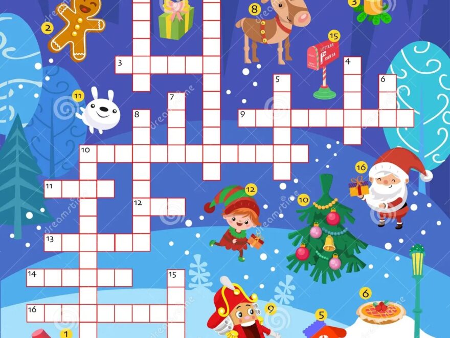 Christmas Crossword Puzzle Game For Children Set Of Winter Holiday Objects Printable Worksheet For Kids Stock Vector Illustration Of Cute Holiday 264464255