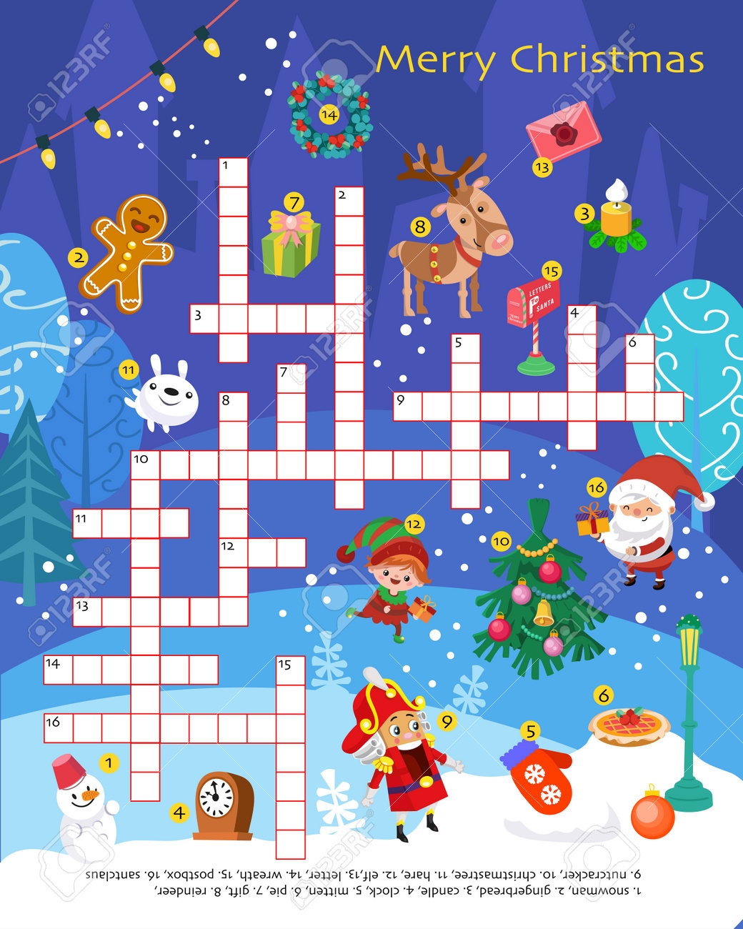 Christmas Crossword Puzzle Game For Kids Set Of Winter Holiday Objects Printable Worksheet For Kids Vector Illustration Vector Illustration Royalty Free SVG Cliparts Vectors And Stock Illustration Image 195948820 