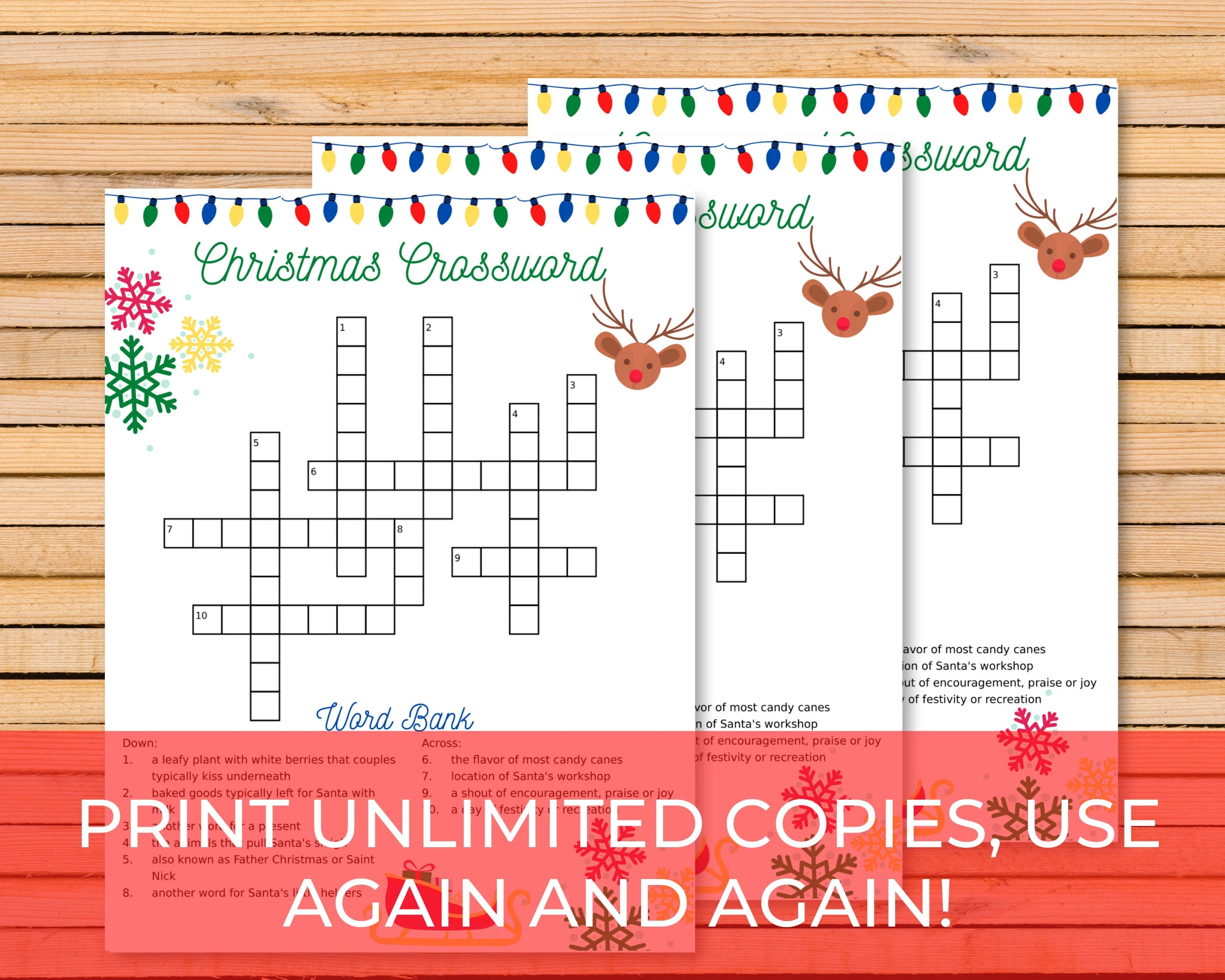 Christmas Crossword Puzzle Printable Christmas Game Instant Digital Download Etsy