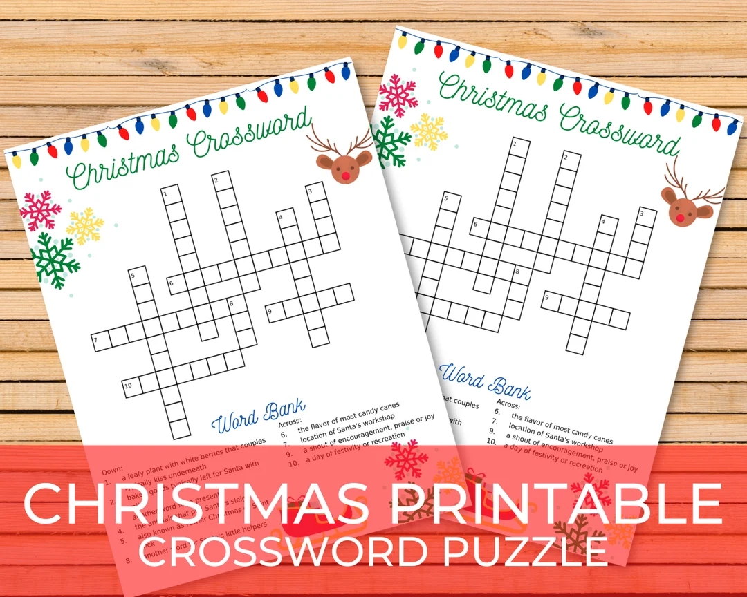 Christmas Crossword Puzzle Printable Christmas Game Instant Digital Download Etsy