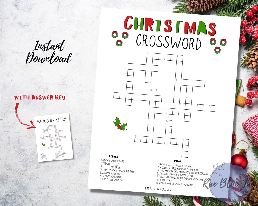 Christmas Crossword Puzzle Printable Instant Download Kids Crossword Puzzle Christmas Game Christmas Activity Kids Christmas Fun Etsy