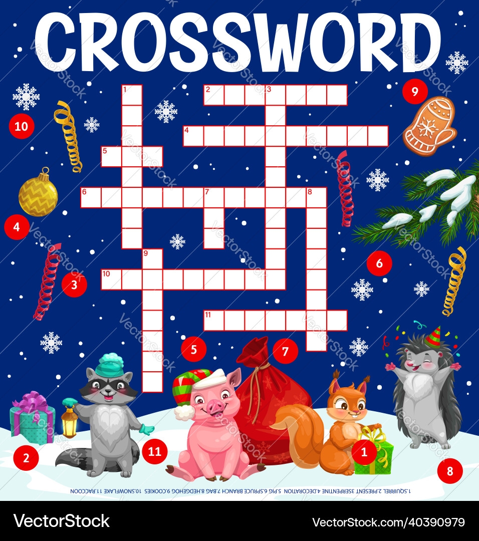 Christmas Crossword Puzzle Worksheet Kids Game Vector Image Christmas Crossword Puzzle Worksheet Kids Game Vector Image