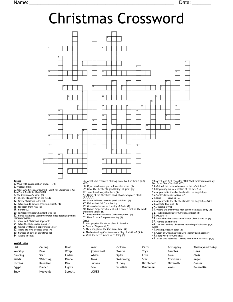 Christmas Crossword WordMint