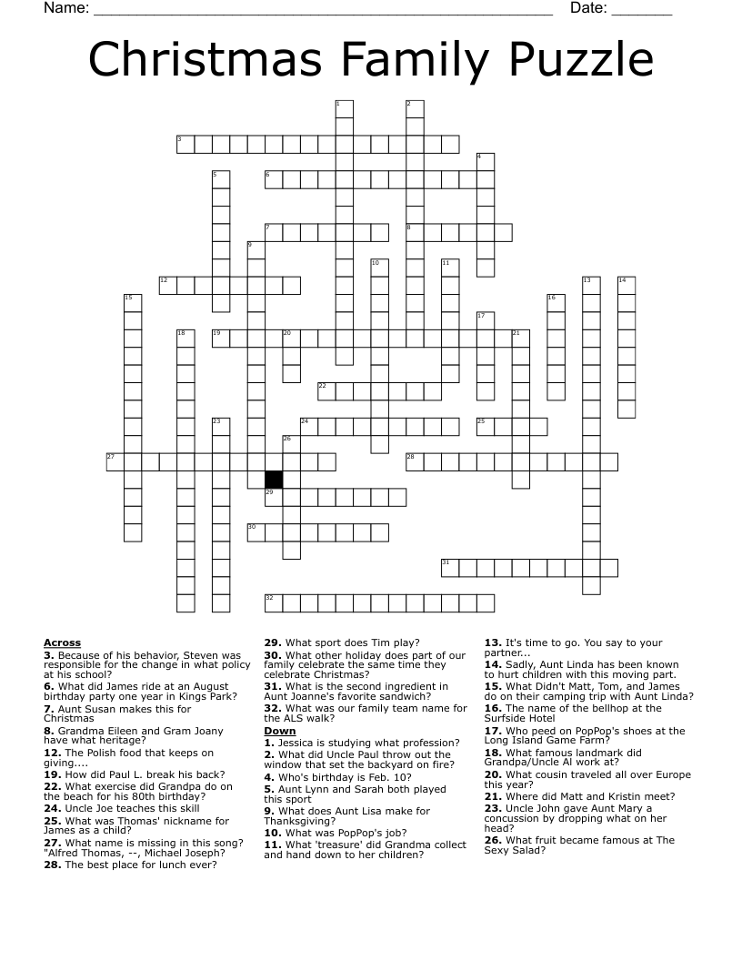 Christmas Family Puzzle Crossword WordMint