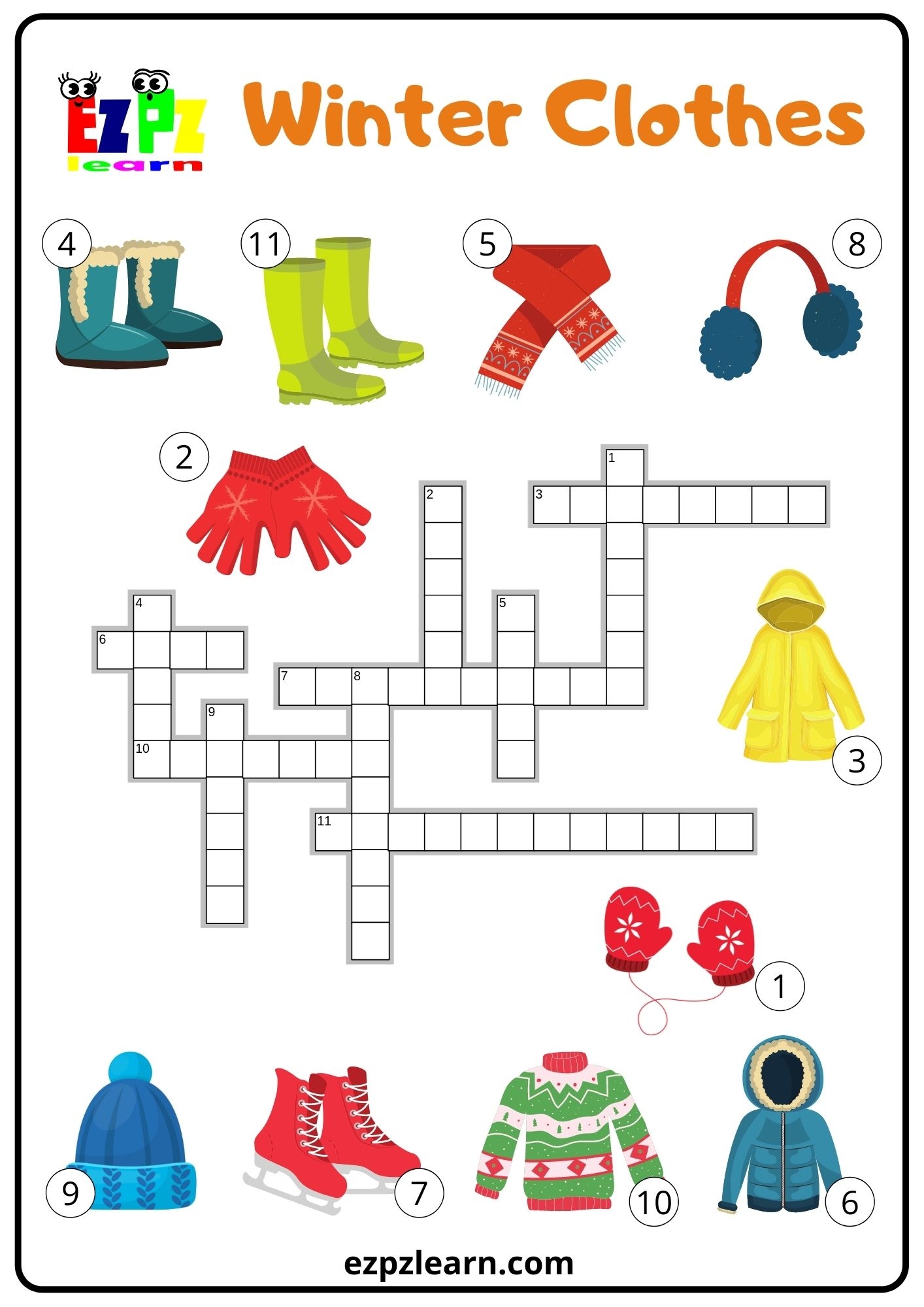 Clothes Winter Crossword PDF Download Ezpzlearn
