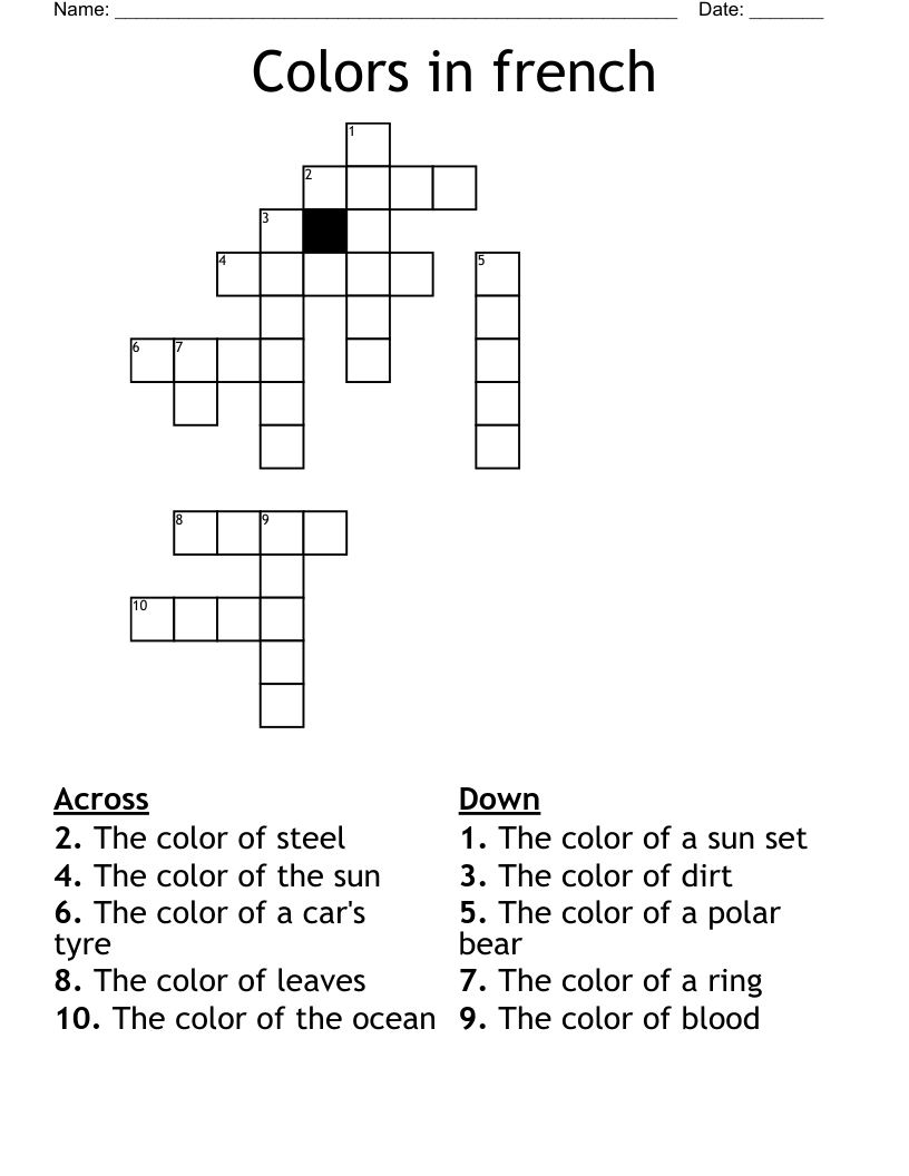 Colors In French Crossword WordMint