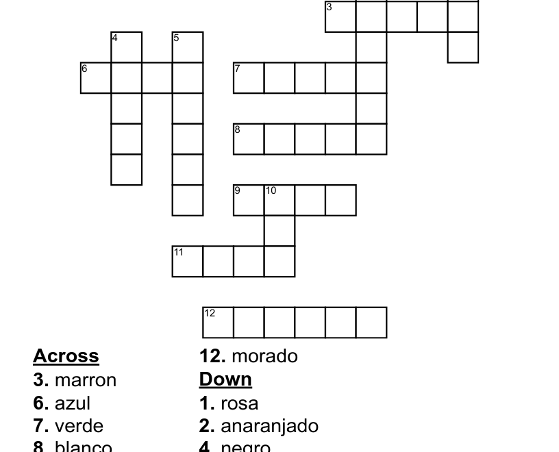 COLORS IN SPANISH Crossword WordMint