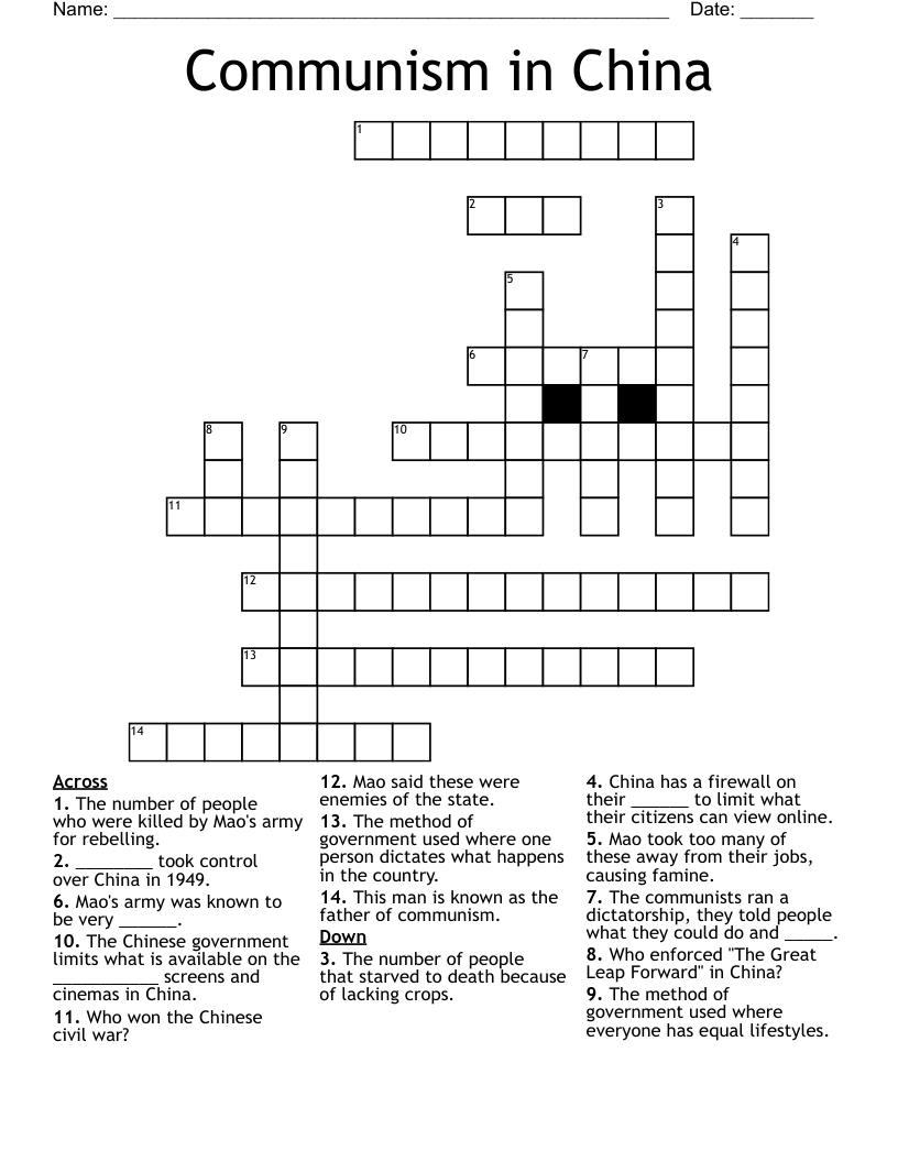 Communism In China Crossword WordMint Communism In China Crossword WordMint