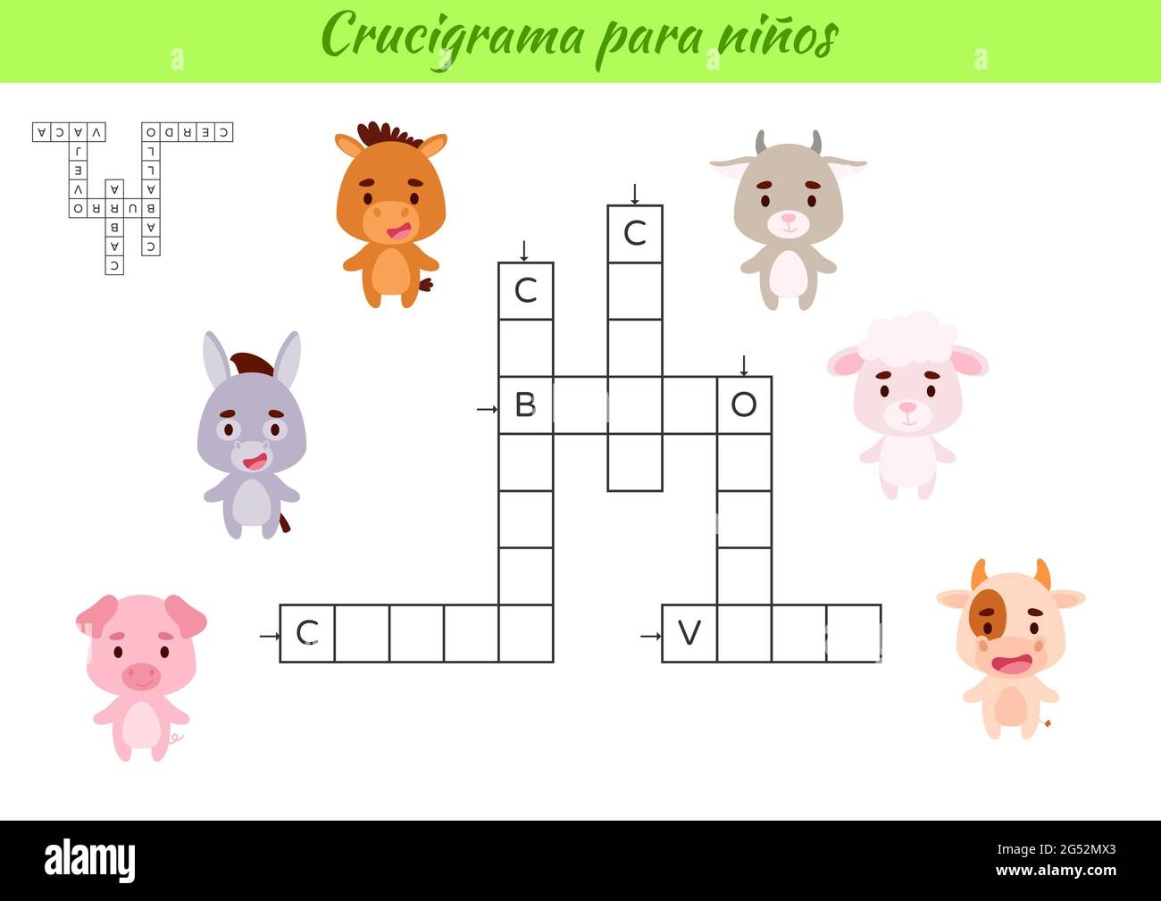 Crossword For Kids In Spanish With Pictures Of Animals Educational Game For Study Spanish Language And Words Children Activity Printable Worksheet Stock Vector Image Art Alamy