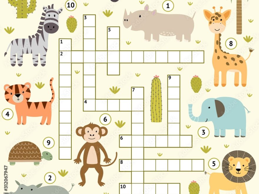 Crossword For Kids With Cute Safari Animals Word Search Puzzle Stock Vector Adobe Stock