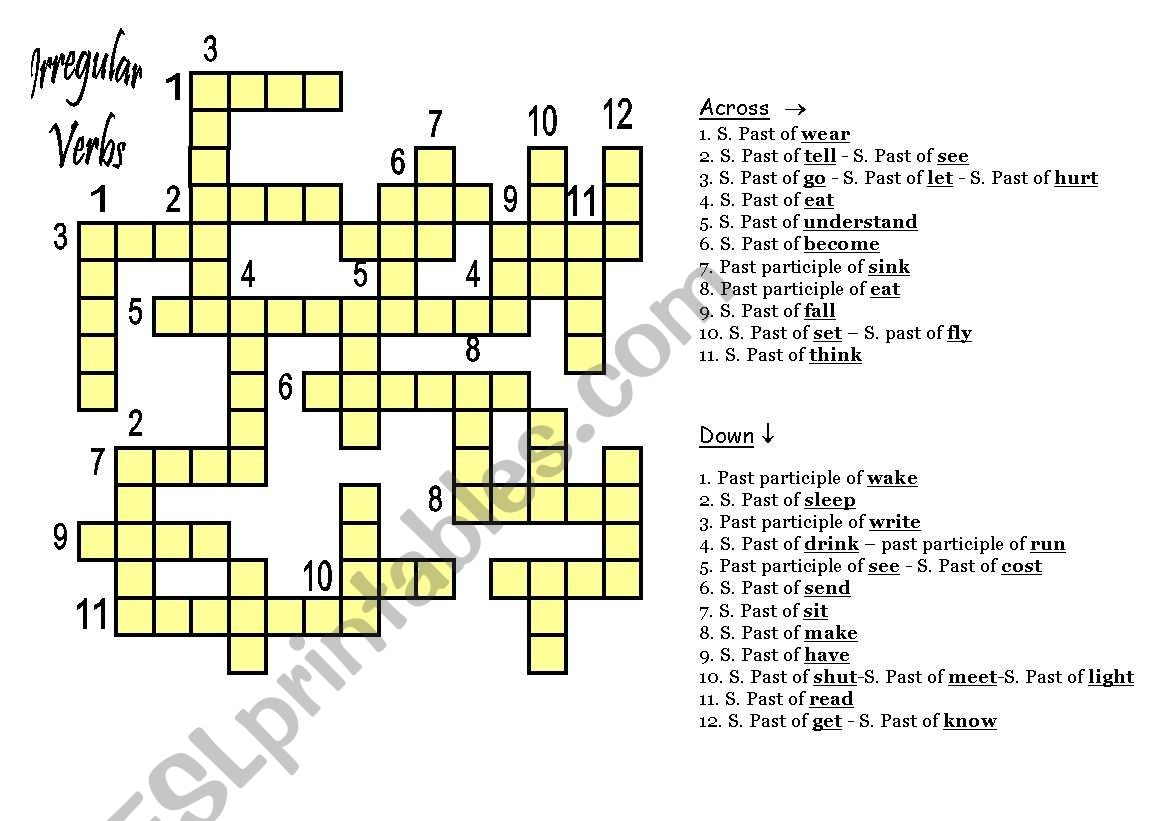 Crossword Irregular Verbs ESL Worksheet By Kiriakoula Crossword Irregular Verbs ESL Worksheet By Kiriakoula