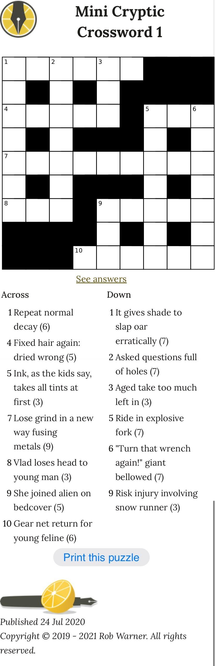 Easy Crosswords Puzzzles Printables