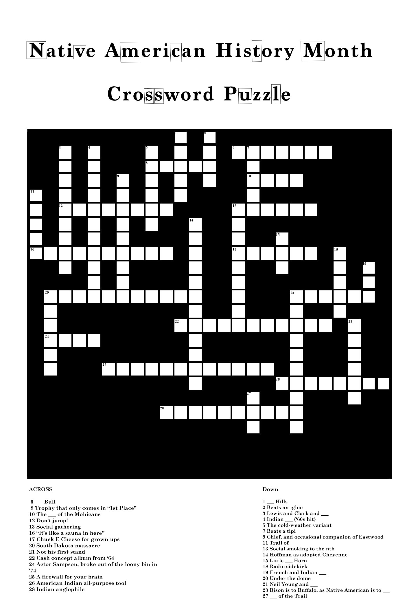 CROSSWORD Native American History Month UHCL The Signal