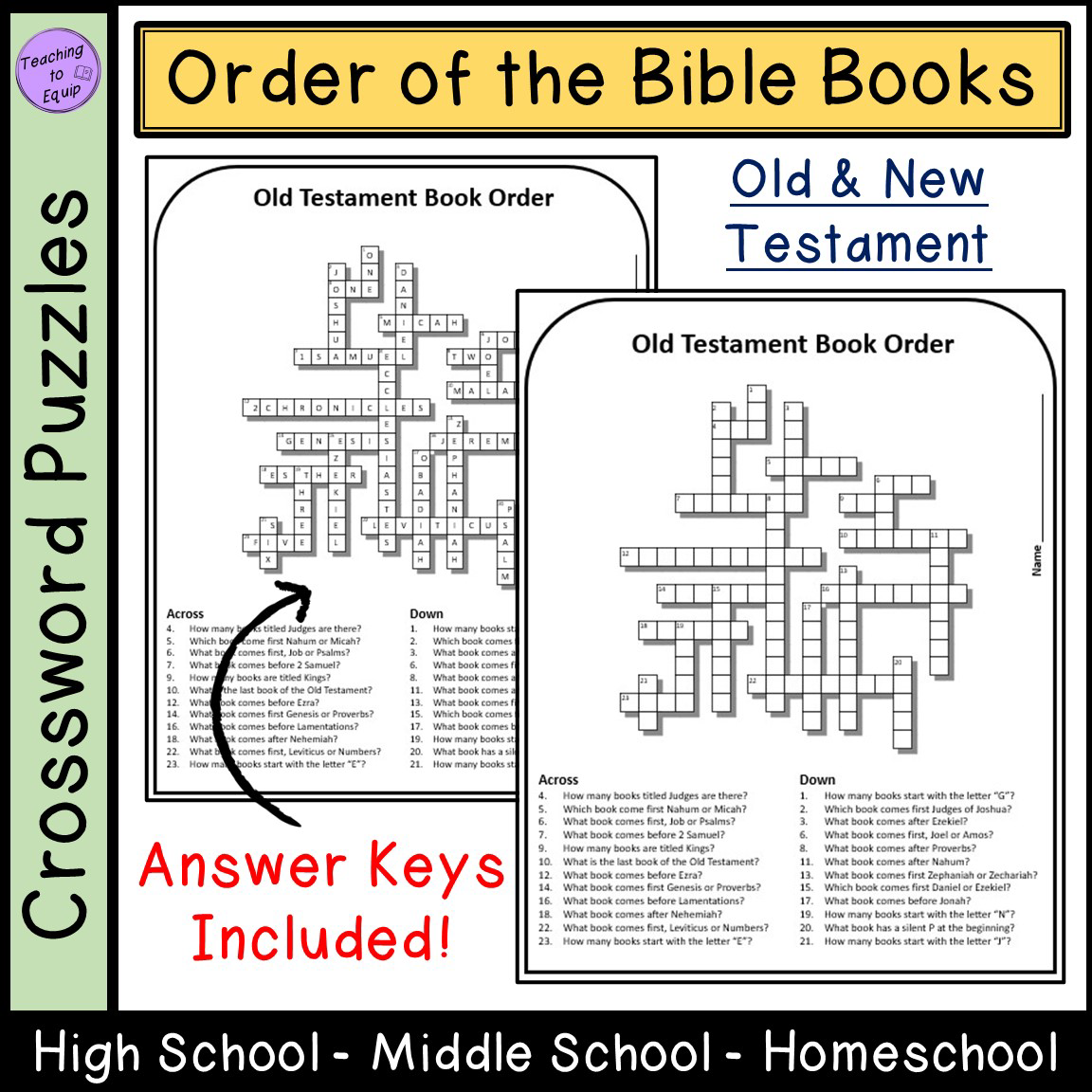 Crossword Puzzle Books Of The Bible Order Activity Made By Teachers