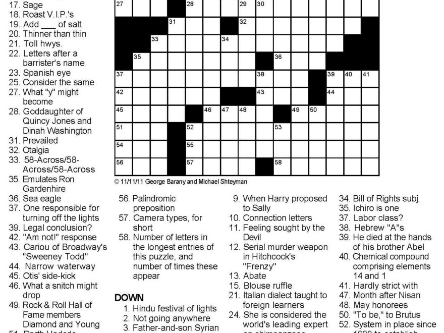 Crossword Puzzle For 11 11 11