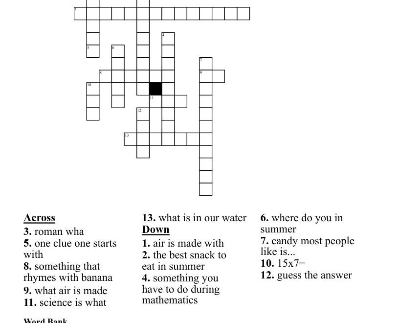 Crossword Puzzle For Grade 7 WordMint