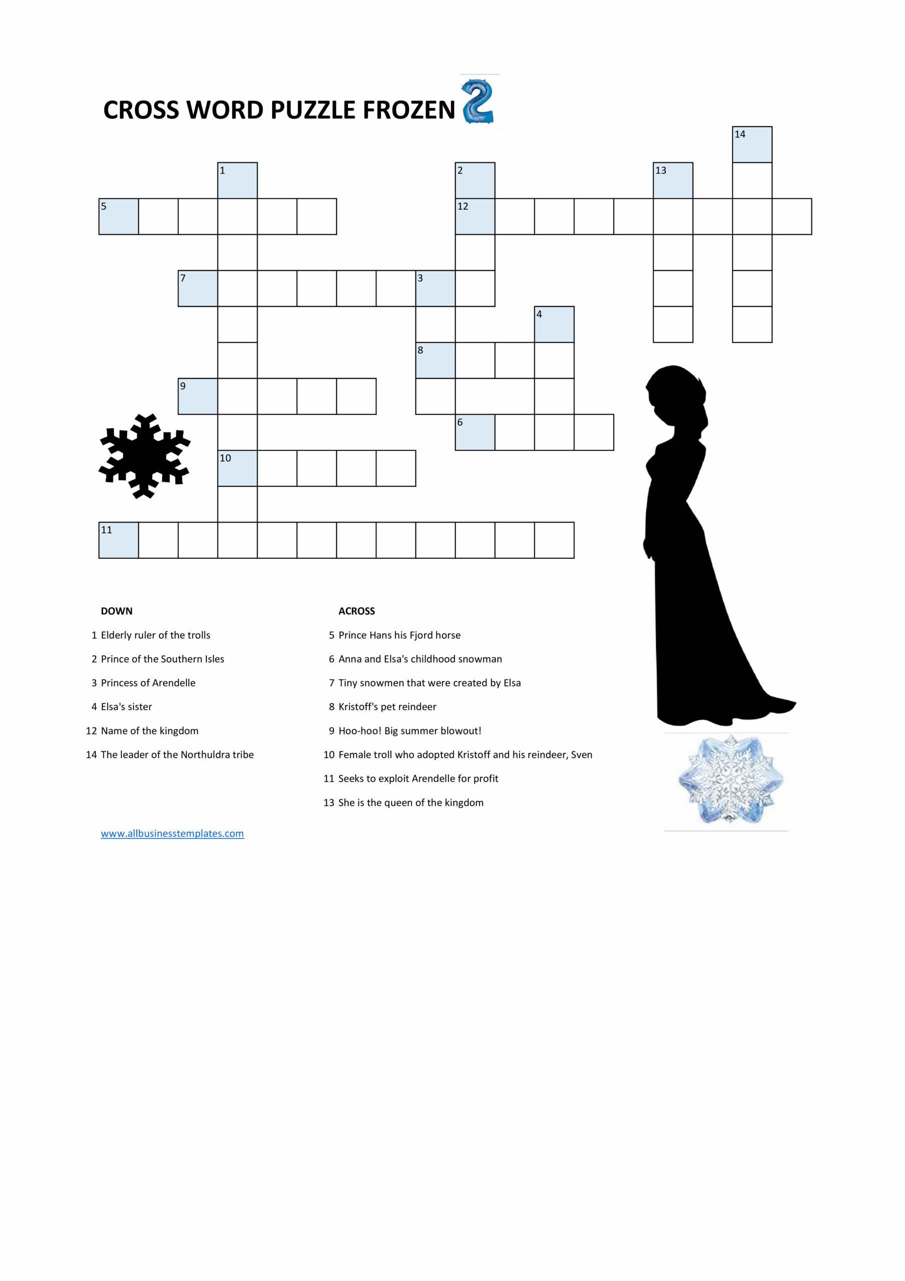 Crossword Puzzle Frozen 2 Templates At Allbusinesstemplates