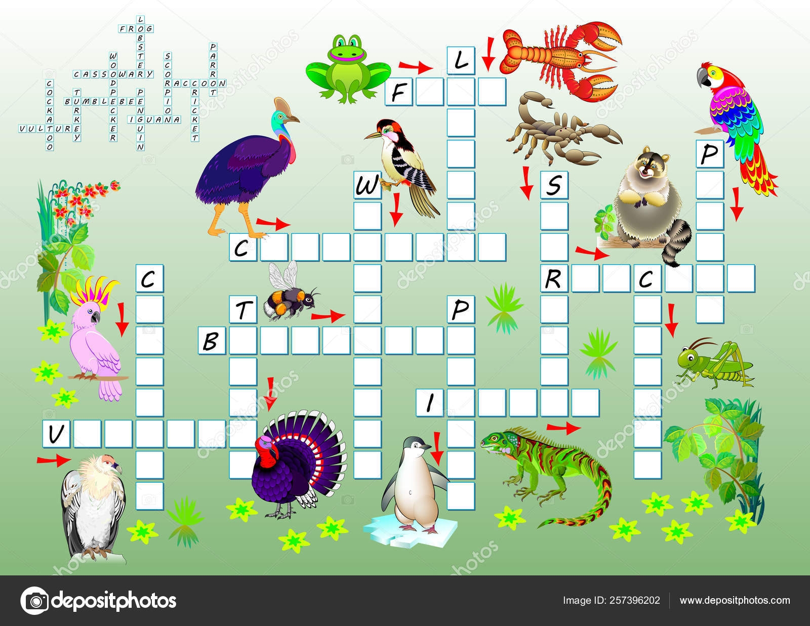 Crossword Puzzle Game Funny Animals Educational Page Children Study English Stock Vector By Nataljacernecka 257396202