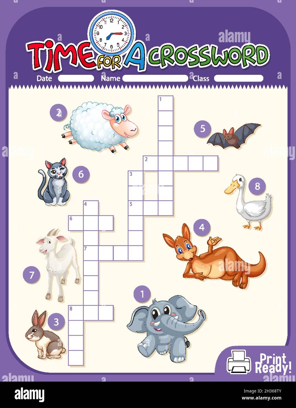Crossword Puzzle Game Template About Animals Illustration Stock Vector Image Art Alamy