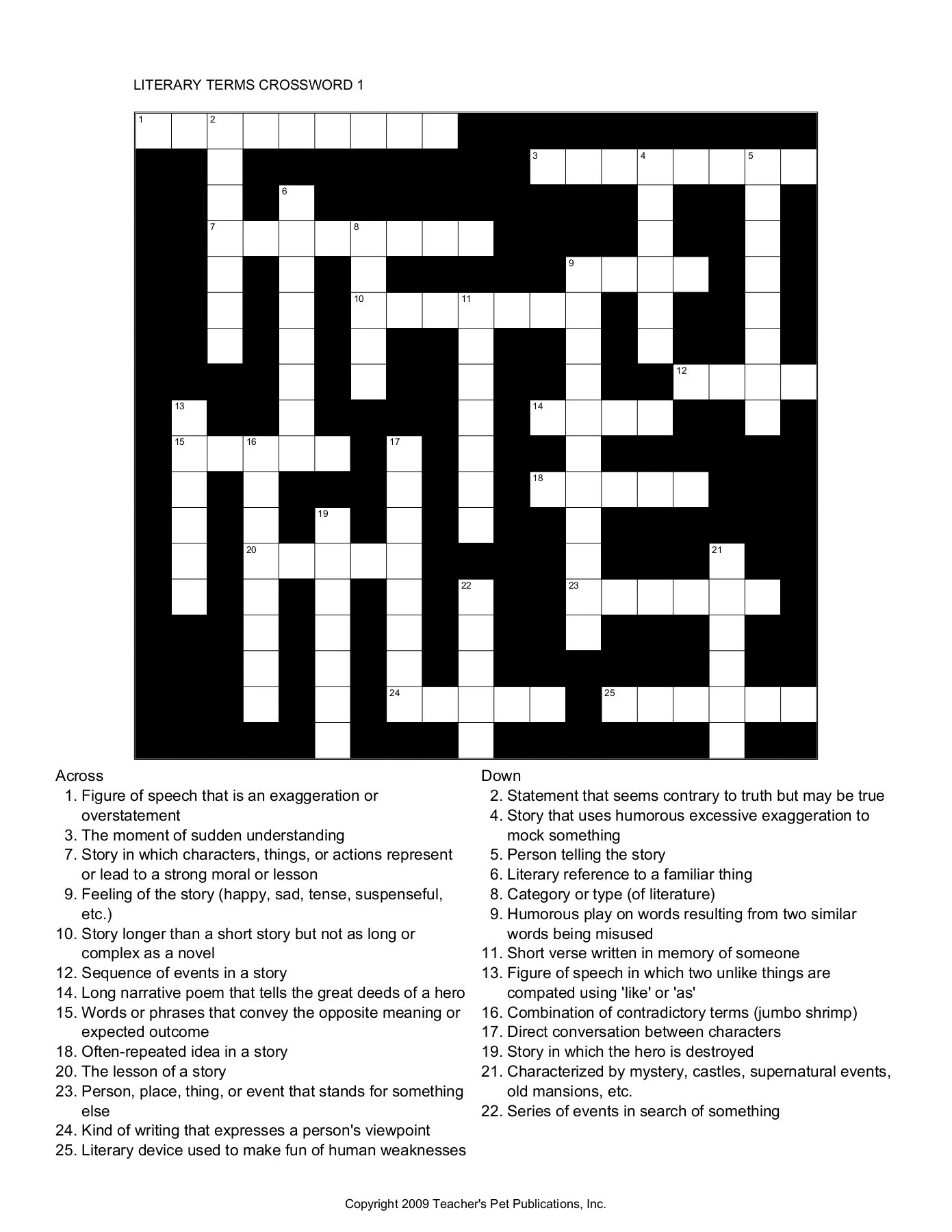 Crossword Puzzle LITERARY TERMS Wikispaces Pages 1 3 Flip Worksheets Library