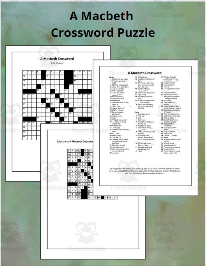 Crossword Puzzle Macbeth By Teach Simple