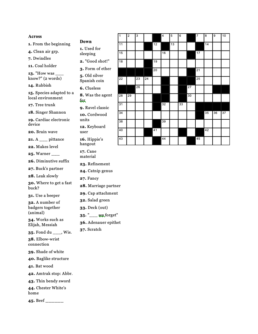 Printable Wisconsin Crossword Puzzle