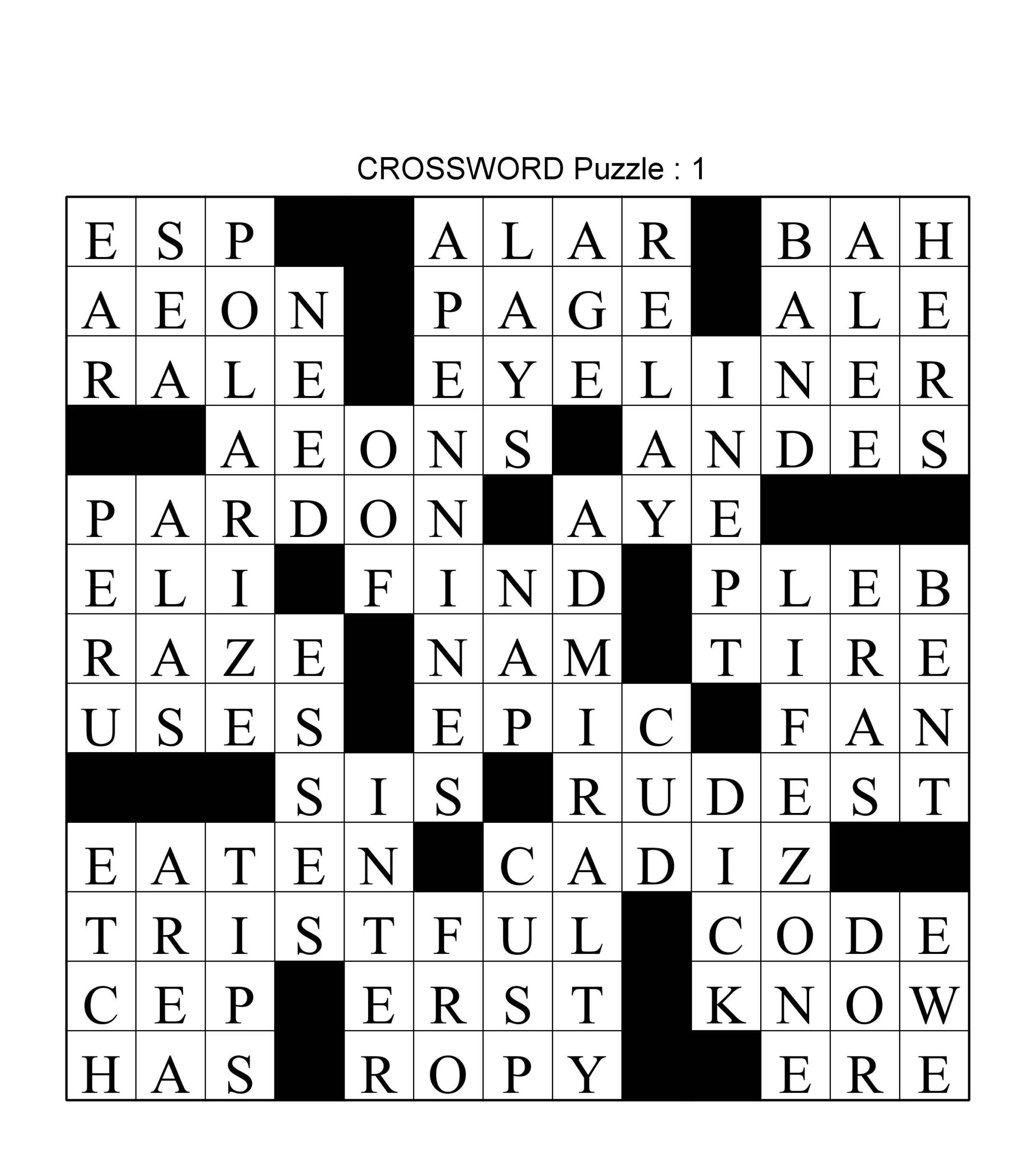 Nyt Crossword Puzzles For Kids Printable