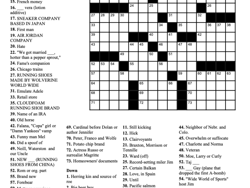 Crossword Puzzle Sole Mates Prospect Park Track Club