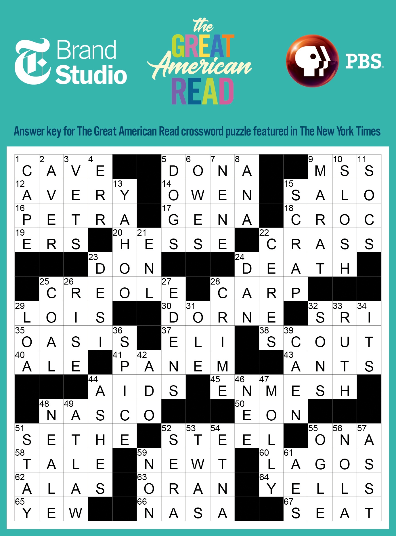 Crossword Puzzle The Great American Read PBS