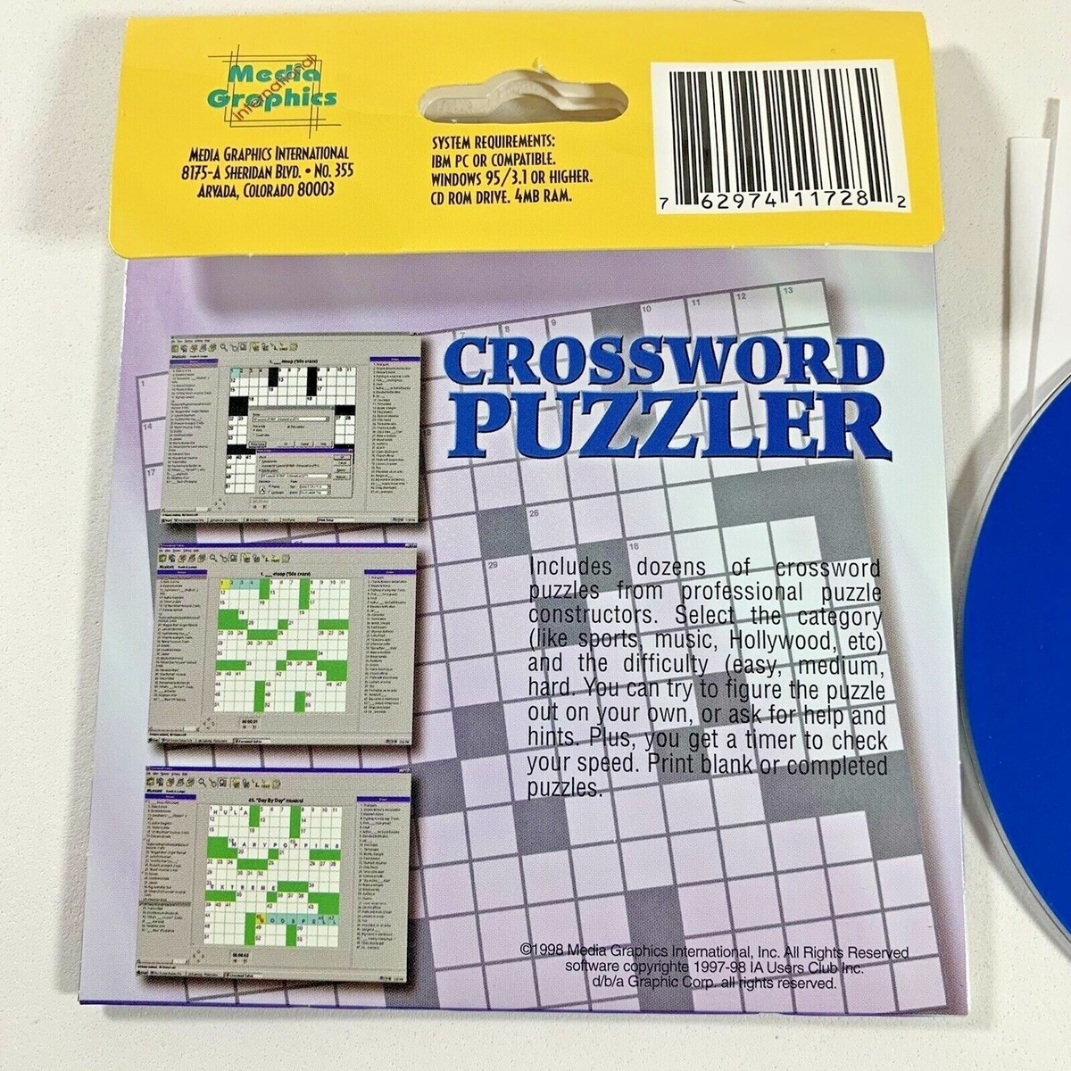 Crossword Puzzler PC Game 1998 CD ROM Media Graphics Crossword Puzzles Win 95 EBay