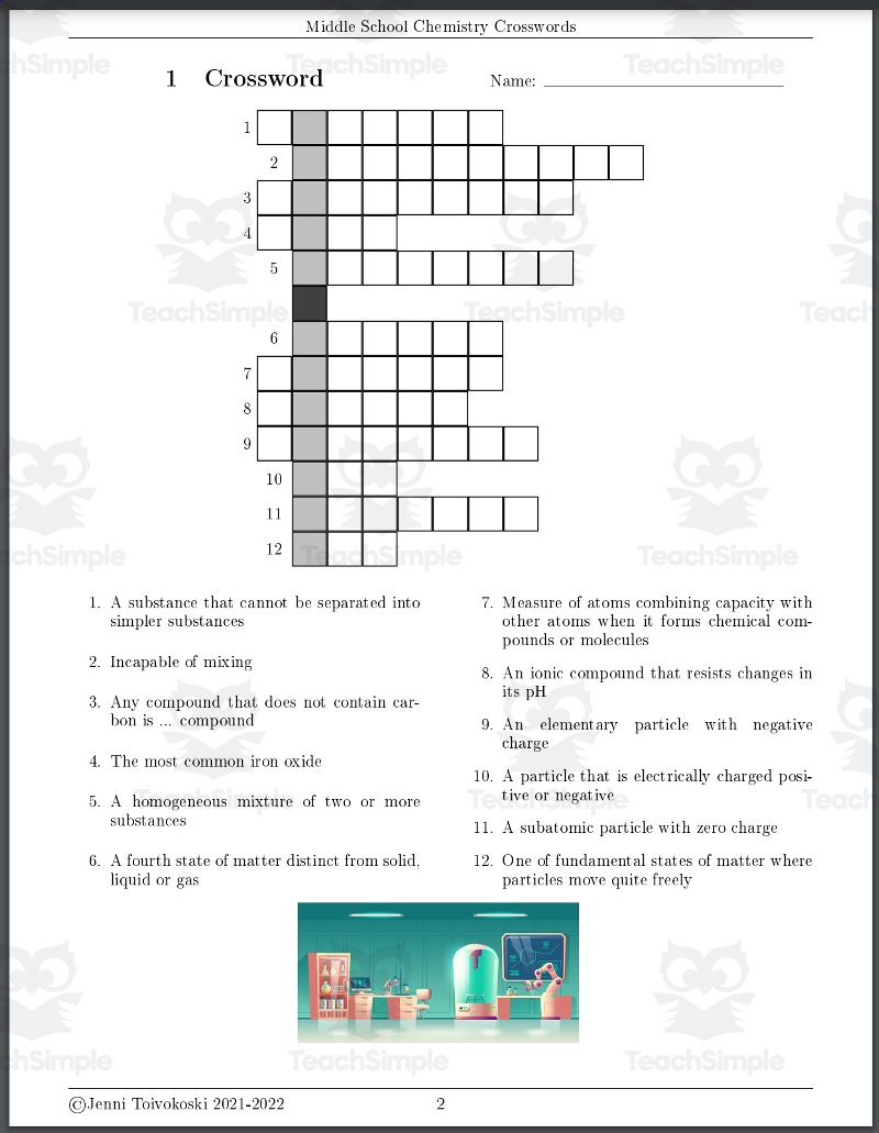 Crossword Puzzles About Middle School Chemistry By Teach Simple Crossword Puzzles About Middle School Chemistry By Teach Simple