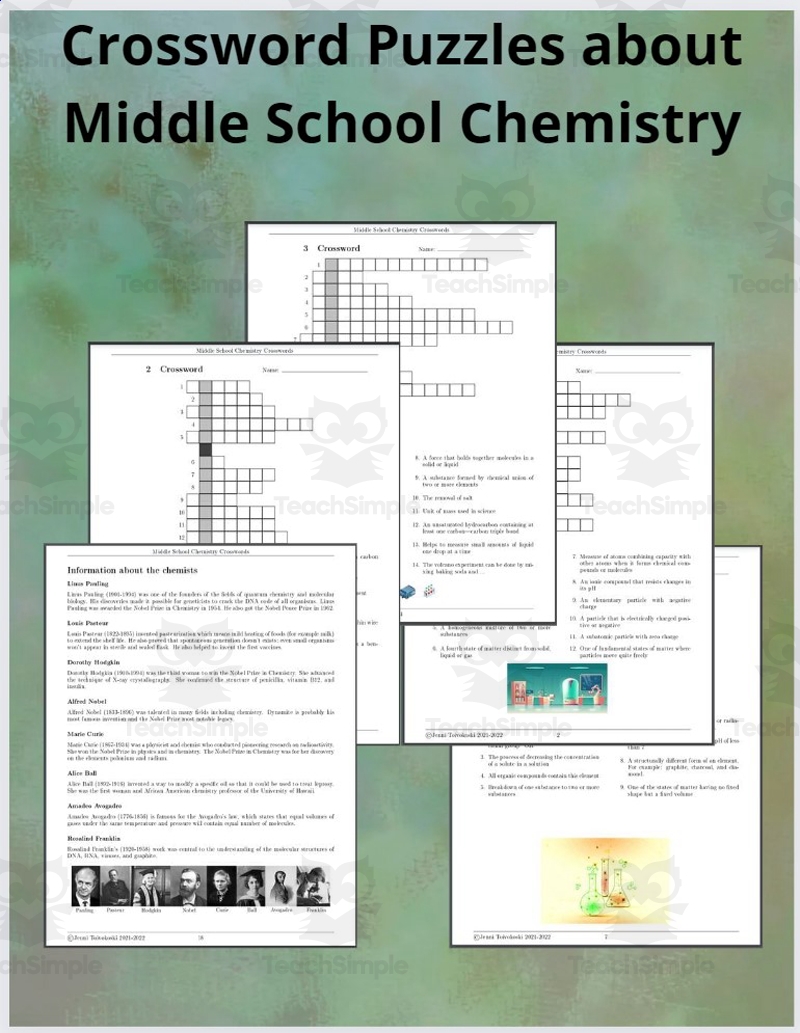 Crossword Puzzles About Middle School Chemistry By Teach Simple Crossword Puzzles About Middle School Chemistry By Teach Simple