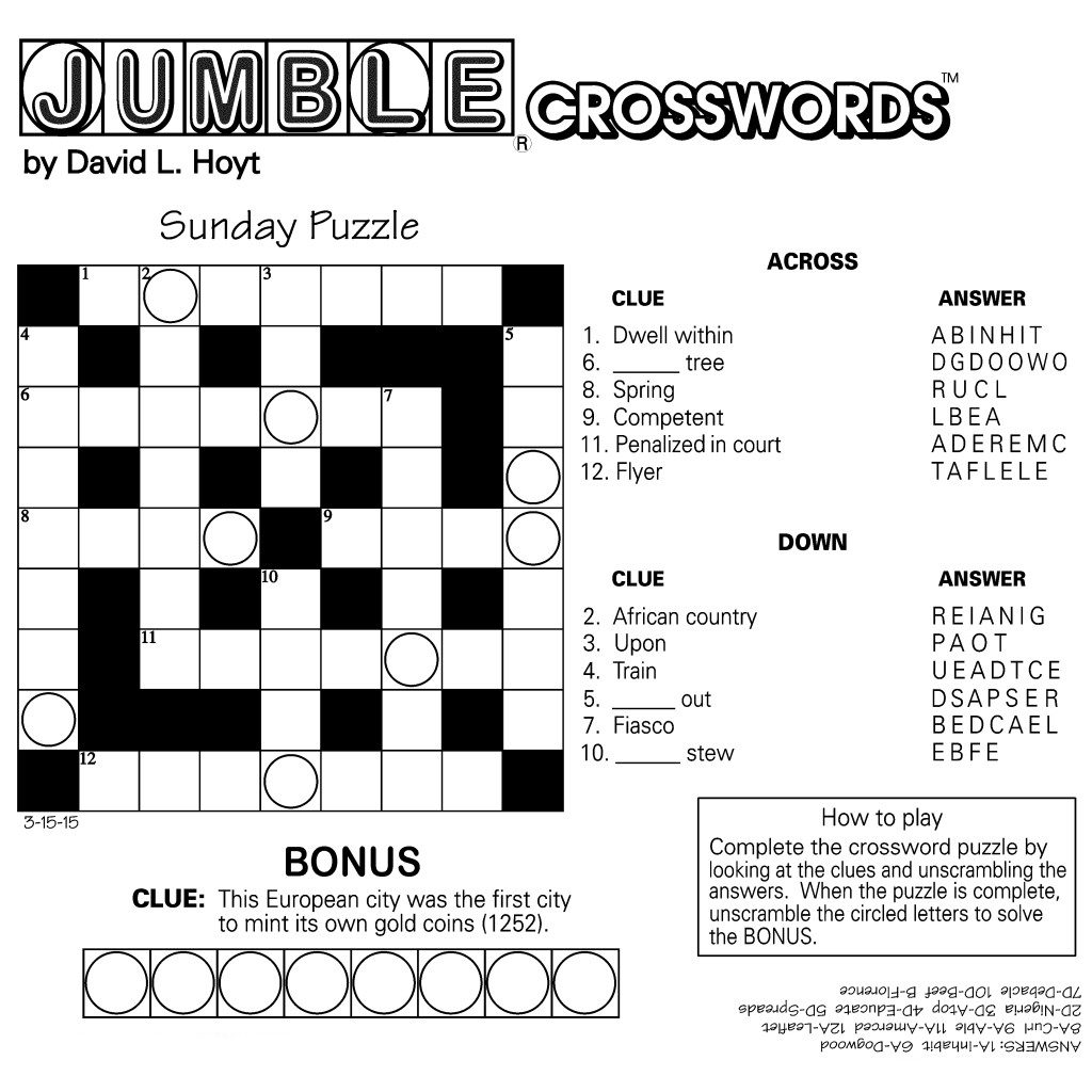 Free Printable Jumble Crosswords