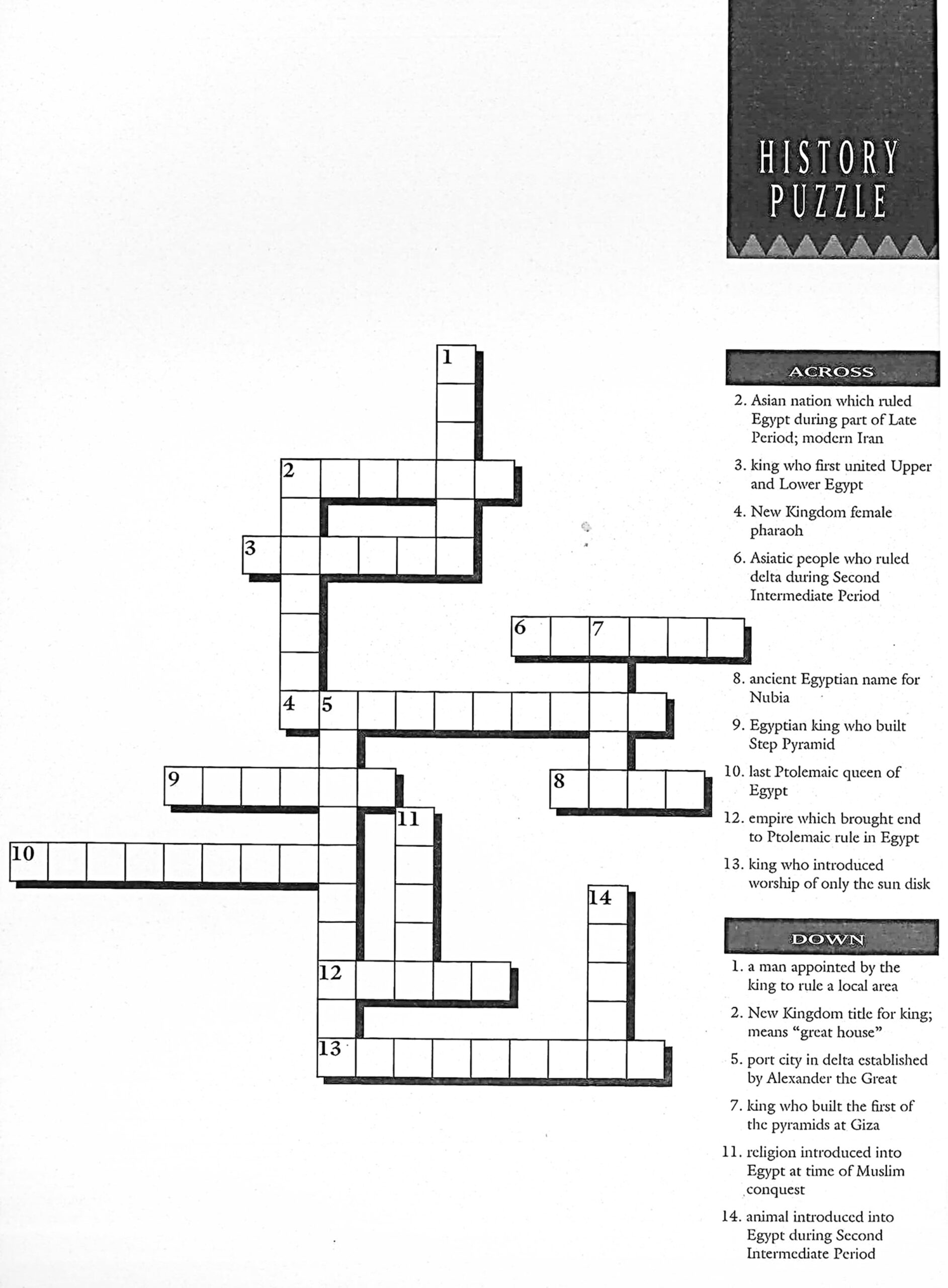 Crossword Puzzles Word Searches Institute Of Egyptian Art Archaeology The University Of Memphis