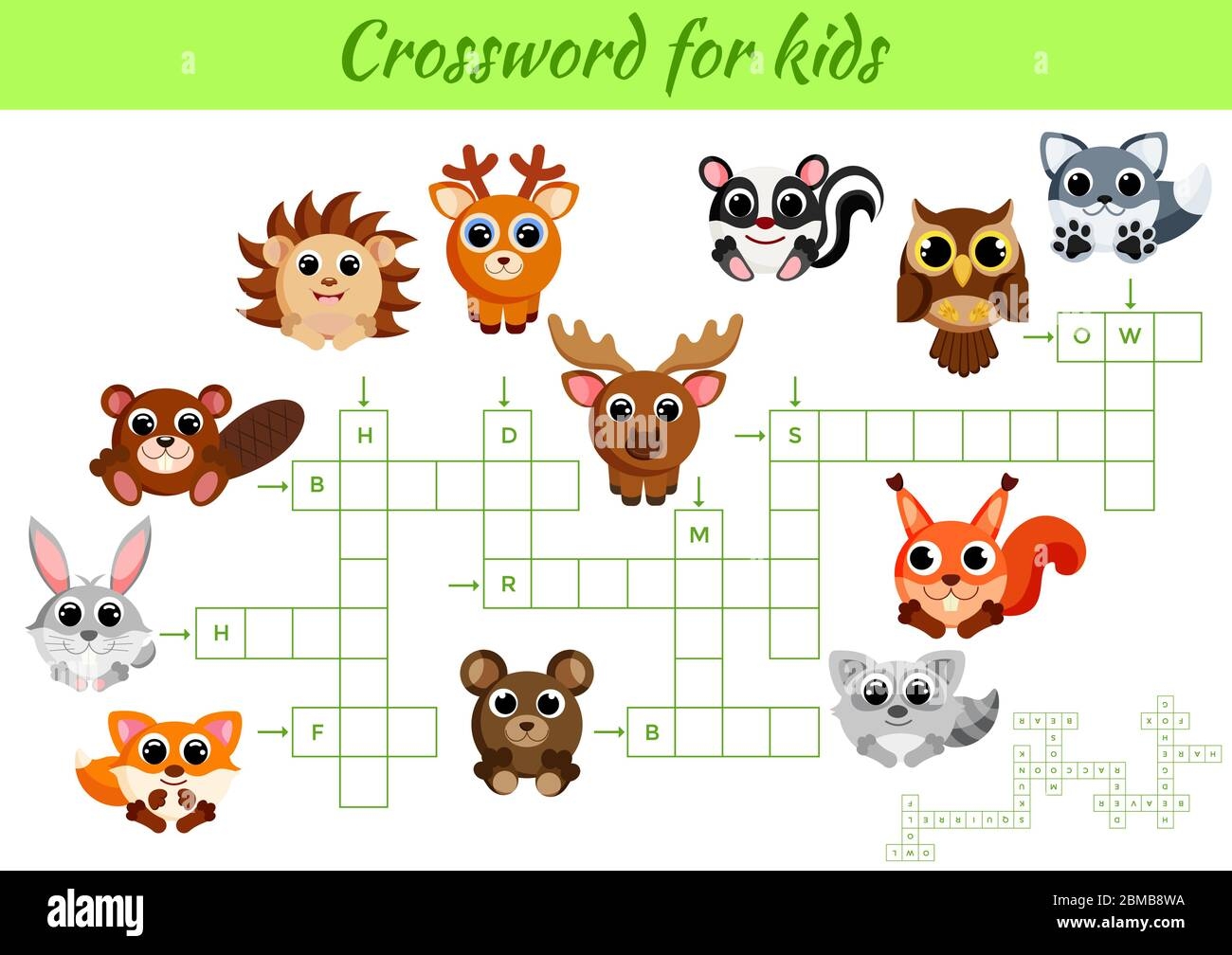Crosswords Game Of Animals For Children With Pictures Kids Activity Worksheet Colorful Printable Version Educational Game For Study English Words Stock Vector Image Art Alamy