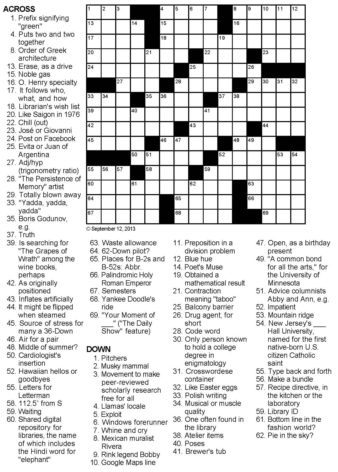 Crosswords With University Of Minnesota Libraries Friends