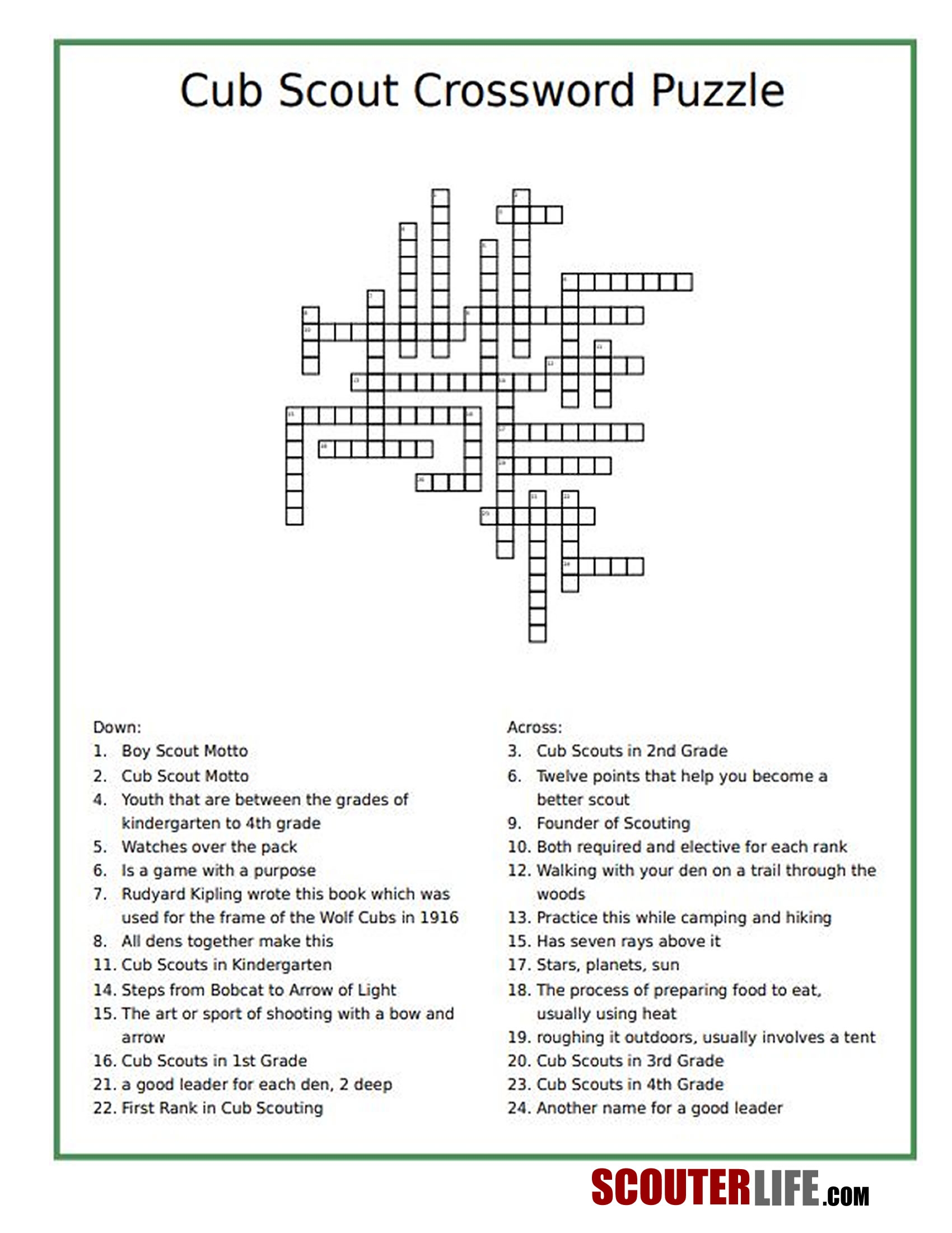 Printable Crossword Puzzles 1st Grade